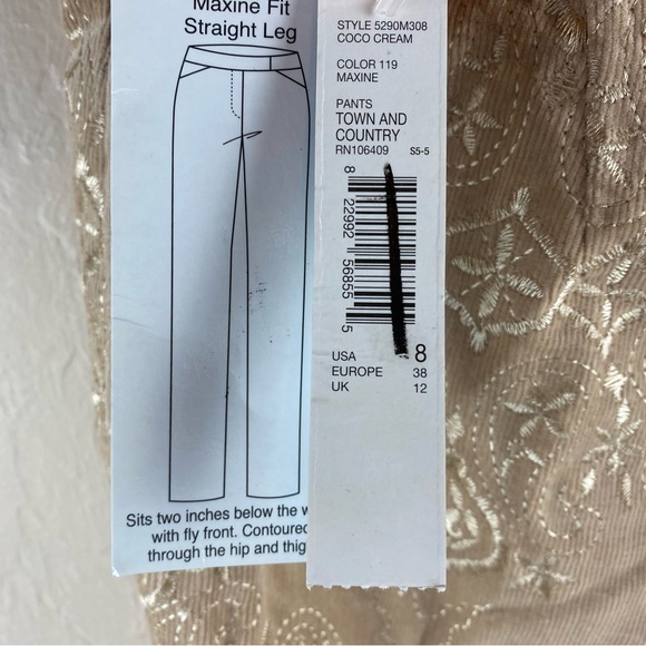 Antonio Melani Maxine Town Country Pants Tan Corduroy Embroidered Floral NWT - Picture 12 of 13